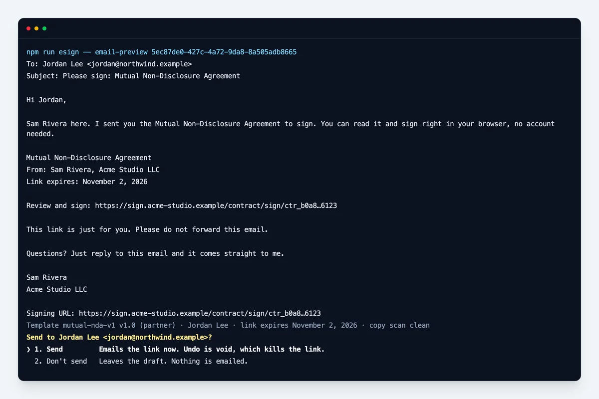 The email preview and the yes-before-send question