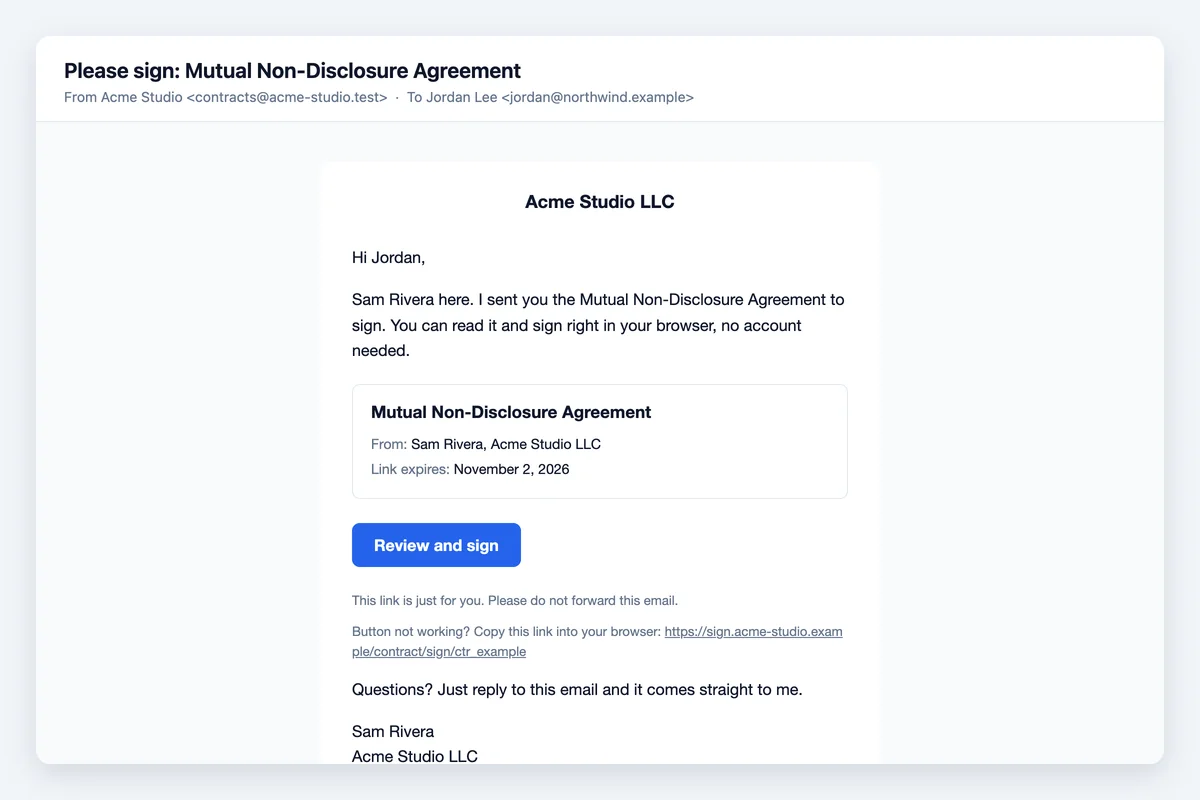 The email the signer receives