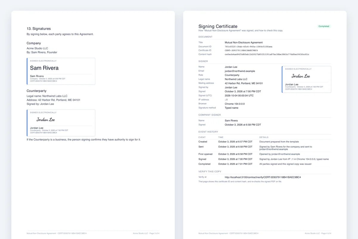 The signed PDF with its audit certificate